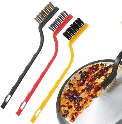 Cepillo de Limpieza para encimera de Cocina, Cepillo de Limpieza para encimera de Estufa,3 cepillos de Alambre de Cobre de cerdas duras para - Cerdas duras Antideslizantes Diseño