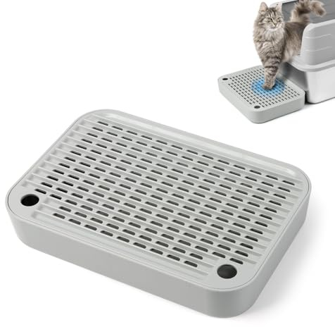 Kalolary Rampe de litière pour Chat avec Couche filtrante - Marches antidérapantes pour litière - Idéal pour Les Chats de Petite et Moyenne Taille (Plat Gris Clair)