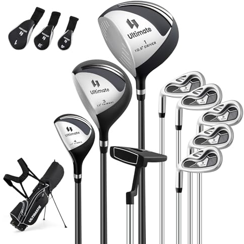 COSTWAY Ensemble de Golf 9 Clubs de Golf Ensemble Complet pour Débutant avec Sac Trépied pour Homme Gauchers, Un Bois de Parcours #3, Un Hybride #4, des fers #6, #7, #8, #9 Putter (Noir)