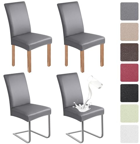jabeick PU Stuhlhülsen 4er Set Kunstleder Stuhlhülsen Schwingstühle wasserdicht Elastische Hülsen für Stühle Universell Stuhlhülsen Haus Büro Restaurant Hotel Bankett Hochzeit (Hellgrau)