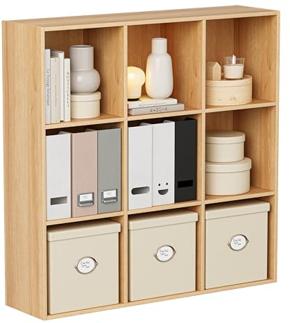 VDNEND Bücherregal Würfelregal Holz 9 Fächer, Standregal mit Geschlossener Rückwand, Regal Wohnzimmer, Raumteiler Regal, Aufbewahrungsregal, Büroregal, Aktenschrank, 91,4 x 24 x 91,2 cm