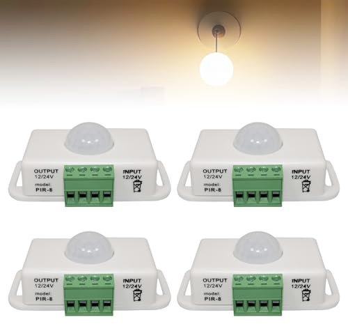 Set di 4 sensori di movimento LED DC 12 V 24 V, rilevatore di movimento PIR, rilevatore di movimento a infrarossi, sensore di movimento per armadio cucina scala