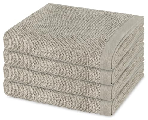 Möve Bliss 4er Set Handtücher 50x100 cm – Extra weiche Baumwolle mit Perlstruktur und Massageeffekt – Breiter Saum & Kordelaufhänger – Hautfreundlich, Strapazierfähig & Pflegeleicht (Silver Grey)