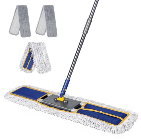 Masthome Bodenwischer Set 90cm Breiter, Profi Wischmopp mit Verlängerter Griff, Leicht Industrieller Flachmopp mit Moppkopf und 3 Mopp Pads,für Hotel
