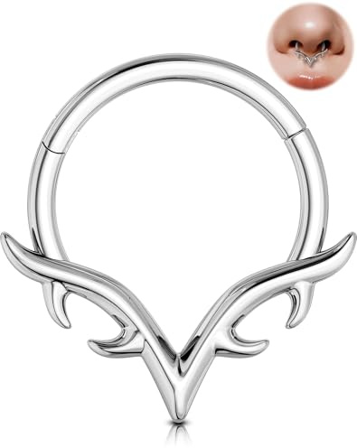 OUFER 16G Anneau de Septum en Forme de V Anneau Daith à Segments Articulés en Acier Chirurgical 316L Blade Wings, Argent Boucle d'oreille de Piercing Nez, Hélix, Tragus et Conque pour femme 8 mm