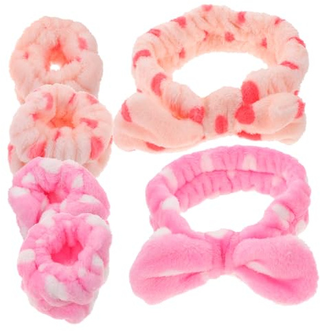 Vaguelly 2 Satz Plüsch Make Up Stirnband Handgelenktücher für Gesichtspflege Wasserabsorbierend Elastisch mit Schleife Spa Haarband für Damen