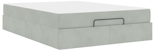 Qnhdfrt Bettgestell mit Matratze 160x200 cm, Polsterbett mit Schubladen aus Samt, modernes Stauraumbett für Schlafzimmer, Hellgrau, Komfortschaummatratze