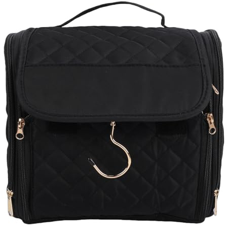 Jenngaoo Hanging Toiletry Bag, Water Proof Makeup Cosmetic Travel Organizer with Hook for Toiletries Accessories Shampoo, 10.63x9.45x6.30 Inch Padded Polyester Hanging Bag for Trav (Schwarz)