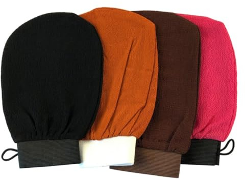 OATIPHO Exfoliating Gloves Random Color and Deep Skin Cleansing for Traveling 4pcs Bath Mitts Soft Fiber Material, No Steam, Portable Shower Gloves for Men and Women