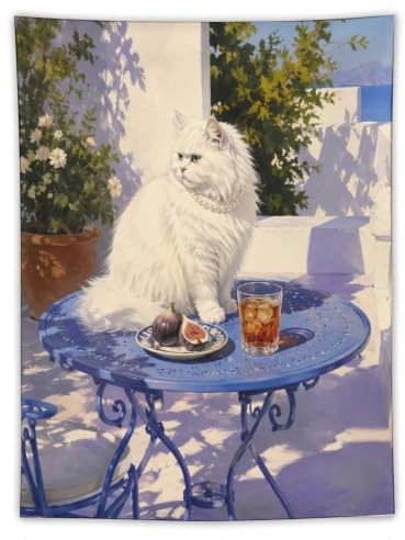 W7C8U2X3 Terraza Azul Gato Persa Tapiz de Pared, Animales antropomorfos