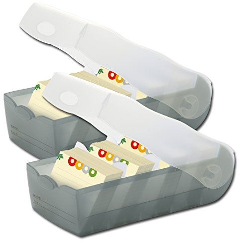 HAN Lernkarteibox CROCO 997-643, DIN A7 quer in Transluzent/Blau/Karteikasten für regelmäßiges Vokabeln lernen dank 5-Fächer-Lernsystem/Idealer Schulbedarf (Transluzent-grau / 2 Boxen)