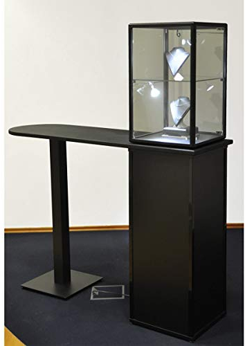 MHN Aufsatzvitrine mit Unterschrank & Theke – Kompakte, abschließbare Glasvitrine für Ausstellung, 41 x 41 x 63 cm - Sicherheitsglas, Aluminiumrahmen, ohne Beleuchtung