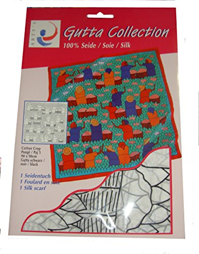 ARTY'S GUTTA COLLECTION - Motiv: Cotton Crop - Pongé 05, ca. 90x90cm, rollierte Ränder (Gutta schwarz)