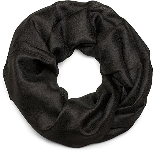 styleBREAKER Damen Loop Schal weich fließend | Seidig glänzendes Halstuch Einfarbig für Sommer & Frühling | Schlauchschal Leicht & Elegant, Farbe:Schwarz