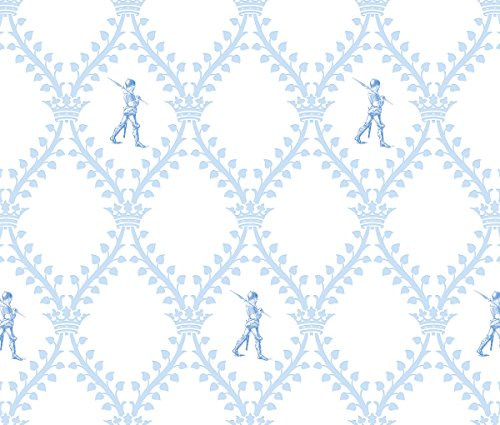 Blaue Tapete äDie Wache“ mit klassischen Rittern für edle Kinderzimmer- Vlies Tapete Ornamente Kinder Figuren Streifen - Klassische GMM Wandtapete für edle Wohnakzente (Höhe 3m Breite 46,5cm)
