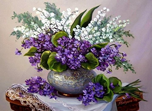 WOWDECOR Paint by Numbers Kits for Adults Kids, Number Painting - Purple Lavender & White Campanula Flowers 16x20 inch (Framed)