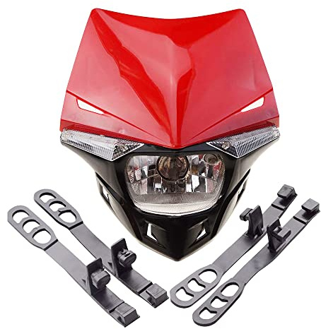 GOOFIT rouge 12V 35W H4 Éclairage Phares avantCouvercle Halogène Indicateur remplacement pour Carénage Motocross Super Moto Lampshade Bicycle Cafe Racer ATV Dirt Bike