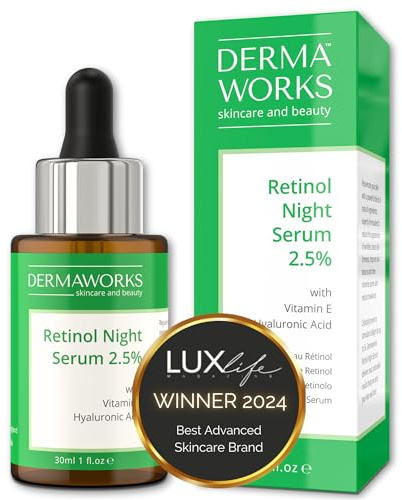 RETINOL ANSIKTSSERUM – Retinol hudvård med hyaluronsyra och E-vitamin – Anti-aging ansiktsserum för kvinnor och män – Por- och hyperpigmenteringsminimering och kollagenförstärkning från DERMAWORKS