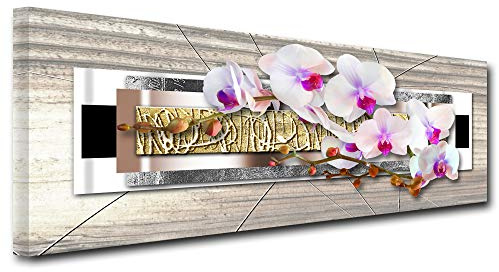 DECLINA Tableau panoramique ORCHIDÉES - Impression sur Toile décoration Murale Zen - Déco Maison, Cuisine, Salon, Chambre Adulte - Multicouleur 150x60 cm