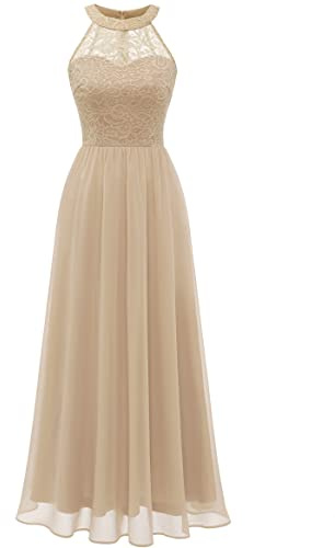 Wedtrend Vestido Largo de Dama de Honor Vestido Boda Fiesta Encaje y Gasa Elegante WT0201Champagne 2XL