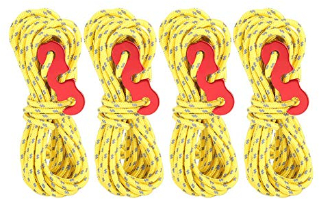 Keenso Outdoor Zeltseil, Abspannseile 4 Teile/Satz 3,7 Mt Einstellbare Reflektierende Zelt Wind Seil Camping String Abspannleine mit S-Ring Schnalle Haken (Gelb)