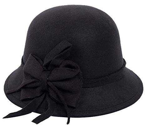 Femmes Bonnet Takkar - Feutre De Laine Cloche Seau Chapeau Vintage Hiver Chaud en Laine Église avec Accent Arc