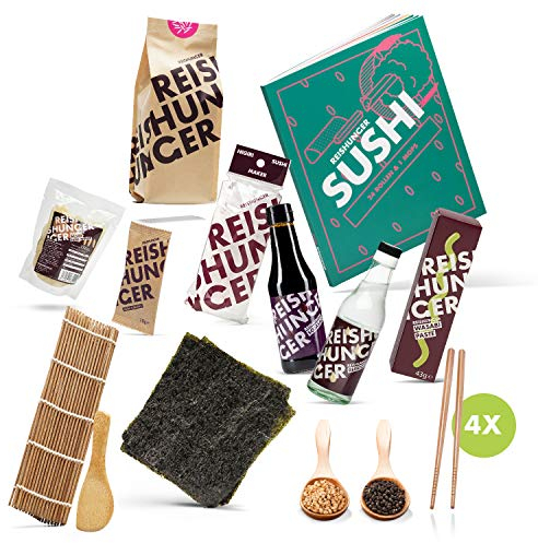 REISHUNGER Sushi Premium Box: Sushi Kochbuch – Komplett-Set zum Selbermachen mit Sushi Maker, Nori Algen, Sushi Reis, uvm.