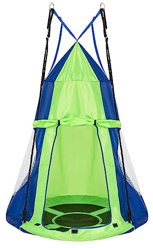 COSTWAY Ø 100cm Nestschaukel mit Zelt, Gartenschaukel bis 150kg belastbar, Kinderschaukel mit Tür und Fenster, Schaukel für Indoor und Outdoor, inkl. höhenverstellbarem hängendem Seil (Grün)