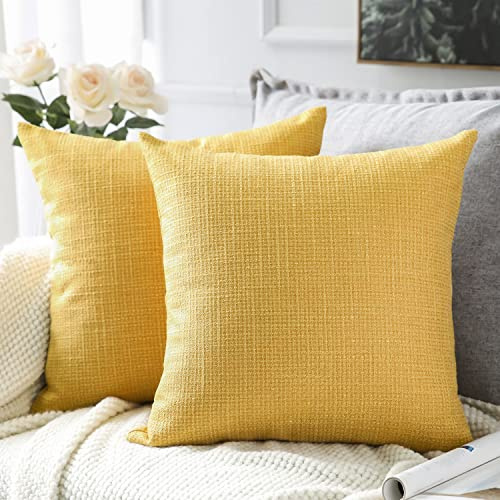 Artscope 2er Set Kissenbezug Einfarbig Wurfkissenbezug, Leinen Kissenbezüge Moderne Dekokissen Kissenhülle Set Kissen Fall für Sofa Auto Schlafzimmer Zuhause Dekor 16x16 Zoll 40x40cm Gelb
