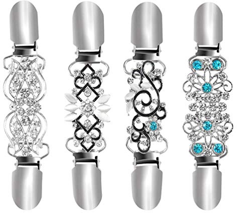 SOIMISS 4 Stück Retro Cardigan Clips Vintage Metall Kristall Strass Pullover Schal Clip Form Antike Schal Clip Brosche Pin Kostüm Zubehör für Frauen Damen Strickjacke Kleider Jacke Silber