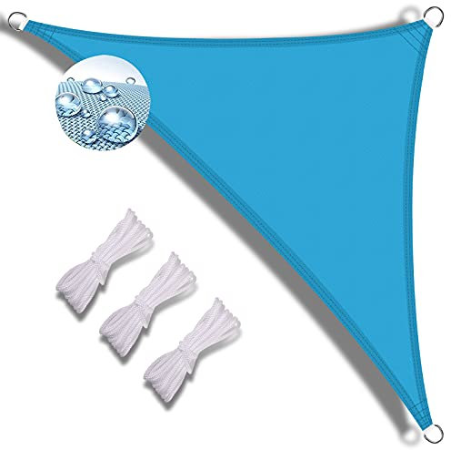 tende da sole per esterno 3x4x5 riso vela ombreggiante triangolare vela parasole ombreggiante vele ombreggianti triangolari protettiva dal sole raggi 98% UV con corda di fissaggio-lago Blu