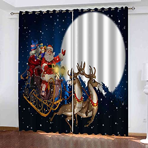 RXWZRL Vorhang Blickdicht Gardinen Mit Ösen - 2 Stücke H 230 X B 117 cm Verdunklungsvorhänge 3D Blauer Sternenklarer Weihnachtsmann Muster Thermovorhang Für Schlafzimmer Wohnzimmer Weihnachtsgardinen