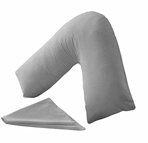 ARLINENS V Shaped Pillow with Free Flannel V Pillowcase 100% Brushed Cotton pilllowcase Cuddly Warm Cosy orthopaedic Maternity Back Neck & Pregnancy Support Pillow Standard Size 74 x 34cm (Grey)