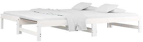 vidaXL Tagesbett Ausziehbar Sofa Gästebett Sofabett Bett Bettsofa Schlafsofa Lattenrost Ausziehbett Bettgestell Holzbett Weiß 2X(90x200) cm Massivholz Kiefer
