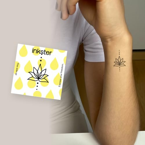 Inkster Tattoo Lotus mit Punkten | NEU: Verbesserte Qualität | Temporäre Tattoos 2 Wochen | Hautfreundlich & EU-Kosmetikzertifiziert | hochwertige Temporäre Tattoos aus pflanzlichen Inhaltsstoffen