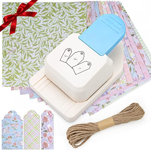 Windspeed Craft Tag Punch 3 in 1 Craft Gift Tag Paper Punch 1.5/2/ 2.5 Inches Gift Puncher with Rope/Scrapbooking Cards for DIY Arts