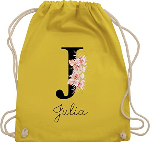 Turnbeutel Rucksack - Initialen - Buchstabe mit Name personalisiert I Anfangsbuchstabe I Initiale - Unisize - Gelb - sport tasche mädchen schule schulkind beutel buchstaben j stoffbeutel
