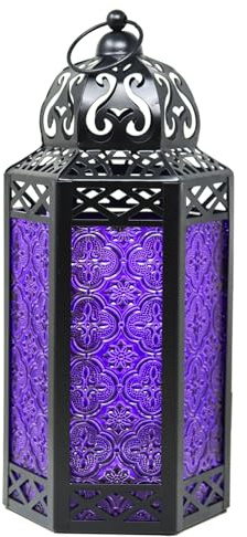 Vela Lanterns Farol marroquí decorativo portavelas para decoración del hogar, grande, morado