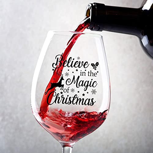Rimego Juego de 2 copas de vino tinto con texto en inglés ''Believe in The Magic of Christmas'', 17 onzas, regalos de vino personalizados para mujeres y hombres en cumpleaños, Navidad y ocasiones