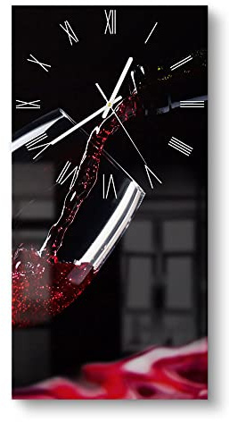 DEQORI Orologio Da Parete In Vetro, Orizzontale 30 X 60 Cm, Motivo Vino Rosso Versato Nel Bicchiere, Grande Orologio XXL Design In Vetro, Orologio Da Parete Silenzioso Per Soggiorno E Cucina