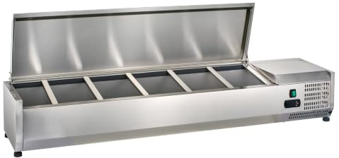 GastroHero Kühlaufsatz 6 x GN 1/4, Edelstahl VRXH1400/330SS | Zutatenkühlung 140 x 33 x 28 cm, digitales Thermostat, inklusive 5 Zwischenstege, mit statischer Kühlung 2 bis +8 °C