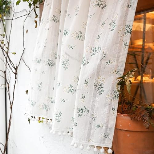 Küchenvorhang Küche Vorhang, Bistrogardine Voile Gardinen Küchenvorhänge Blattweiß Fenstervolants Vorhang-Dekoration 1 Panel Scheibengardinen Landhaus Gardine ( Color : A , Größe : 100x140cm(39x55inch