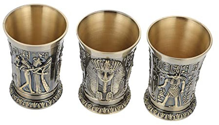 UPKOCH Lot De 3 Verres à Liqueur Égyptiens Rétro En Alliage De Zinc, 45 Ml, Couleur Bronze, Décor Totem Vintage, Pour Whisky Et Cocktails, Usage Maison Et Fête
