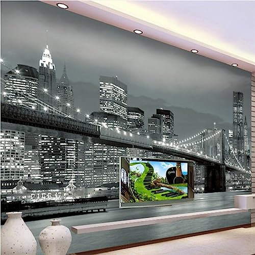 TANYANG Murale Personnalisée Papier Peint New York Bridge Architecture Night View Tv Wall Murals For Walls 3 D 400Cm(W)×280Cm(H)