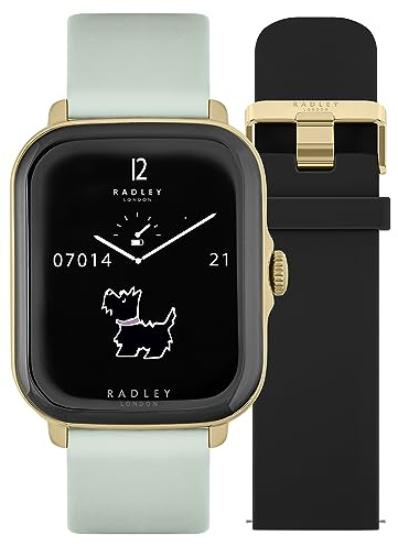 RADLEY RYS20-2126-SET Series 20 Montre connectée avec Bracelet Interchangeable en Silicone et Cuir d'eucalyptus Noir, Eucalyptus et Noir, Moderne