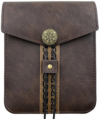 HiiFeuer Vintage Mittelalter Kunstleder Gürteltasche Retro Mittelalter Gürteltasche Hüfttasche Tragbare Seitentasche für LARP Ren Faire