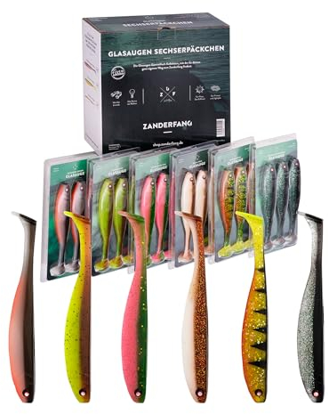 Zanderfang Gummifisch Set 15 cm – Glasaugen Mix 6 Farben – 18 große Softbaits als Hechtköder Zanderköder – Gummiköder Raubfisch – Angelköder für Jigkopf & Screw-In