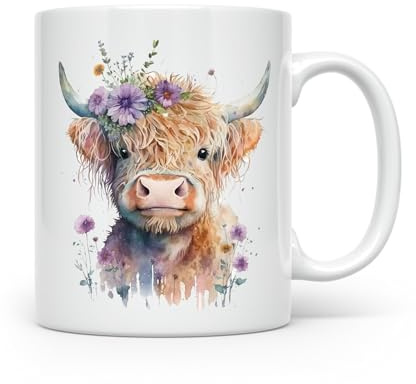 Anonymous Gifting Highland Cow Watercolour Print Mug - Beautiful Glossy Printed Mug Cow 6