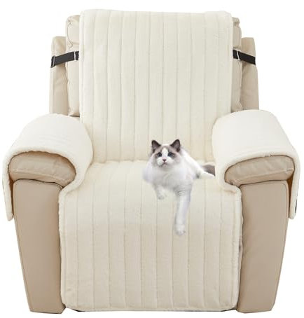 SHUOJIA Stretchhusse für Relaxsessel Komplett Sesselbezug, Jacquard Plüsch 1 Sitzer Sesselschoner für Recliner Stuhl Sessel, Sofabezug Bezug für Fernsehsessel Liege (Off White)