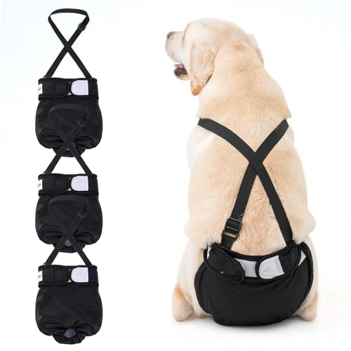 3 Pack Avont Washable Female Dog Diaper with Suspender, Reusable Girl Doggie Diapers for Small Medium Large Doggy in Heat Cycle Period Incontinence -L